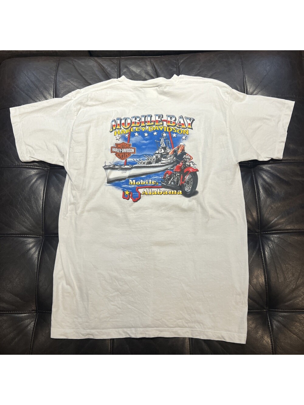 Harley Davidson T Shirt Men's L Mobile Alabama Battleship USA